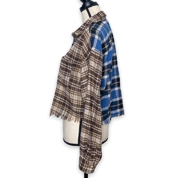 Just Polly Womens Juniors Plaid Cropped Flannel Button Shirt Size Large NEW - Picture 2 of 6